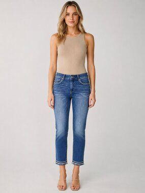 White House Black Market The Slim Crop Jeans Size 4 Frayed Hem Blue